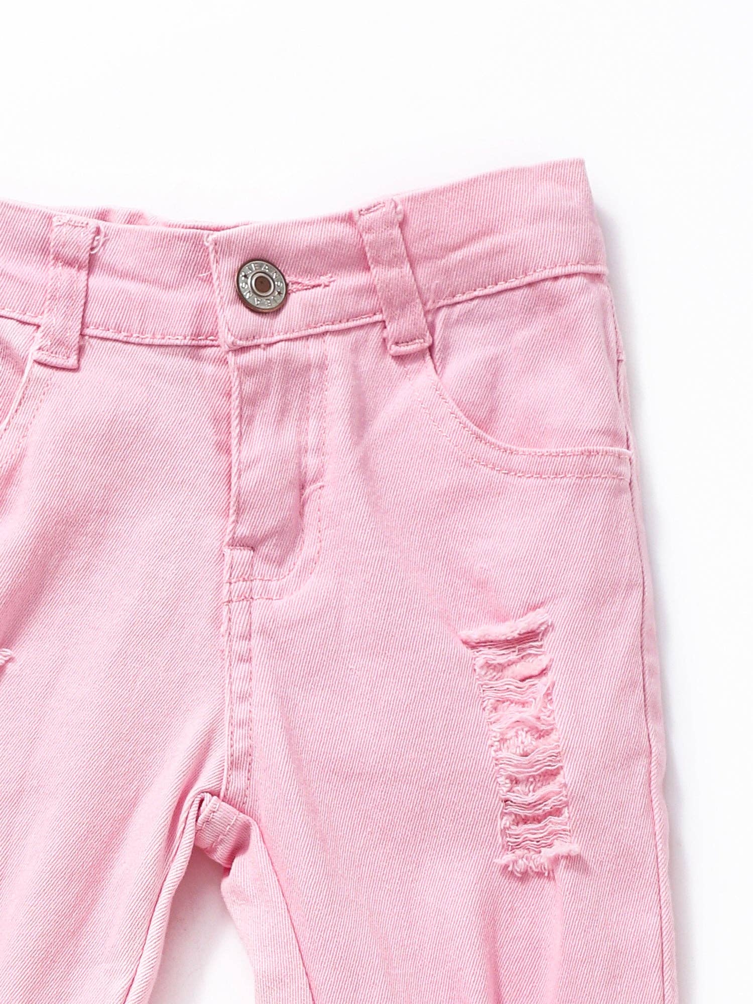 Pink Distressed Double Layer Girls Jeans