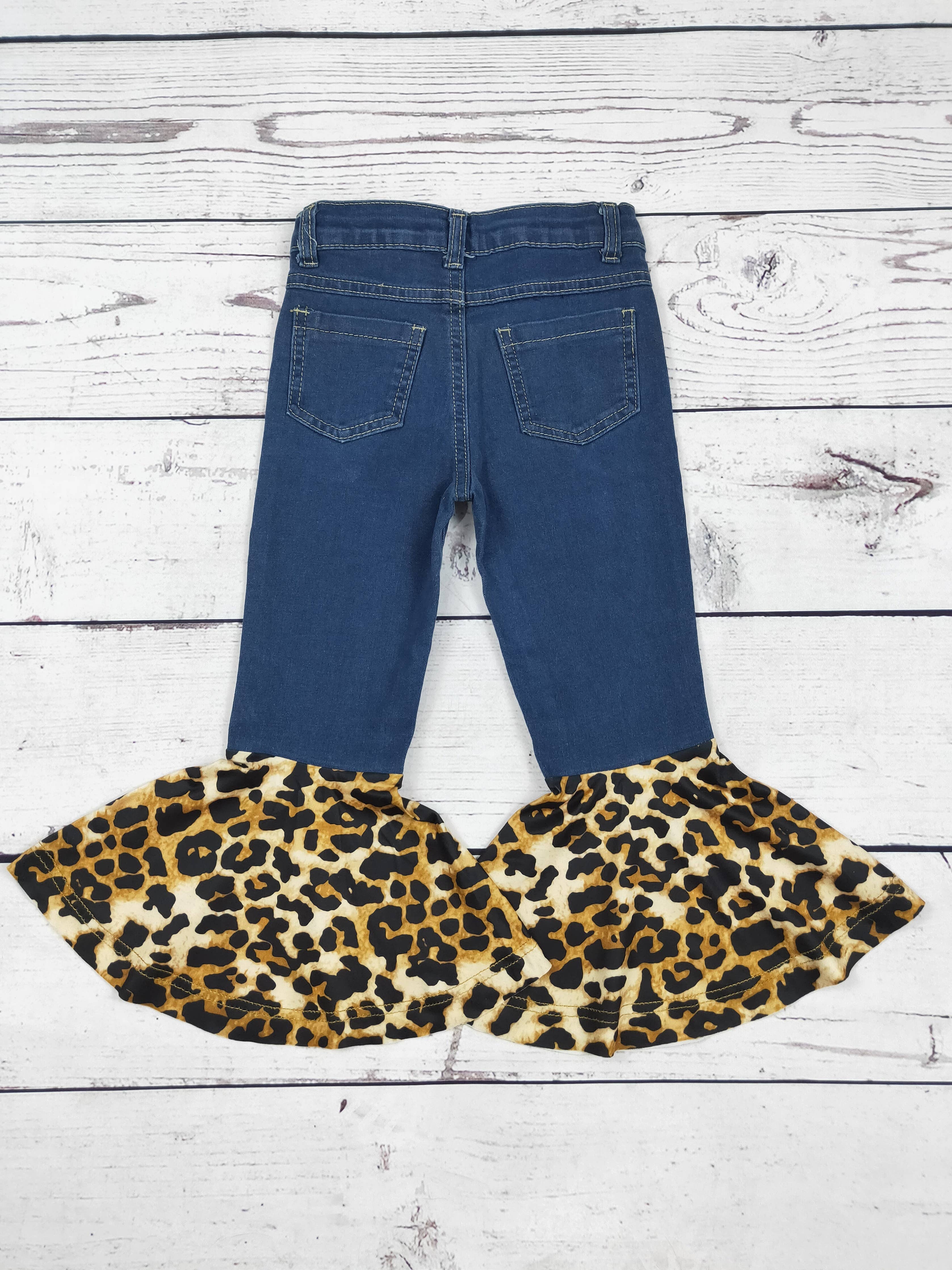 Girls Cheetah Printed Flare Jeans