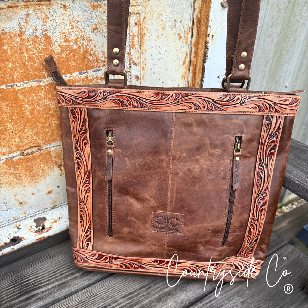 Lucille Tooled Leather Cowhide Tote