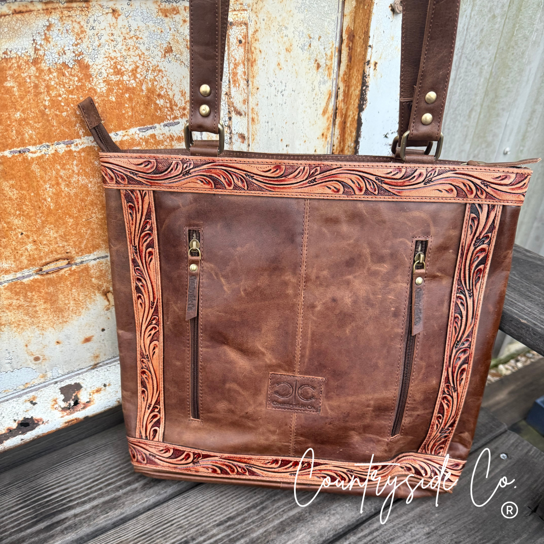 Lucille Tooled Leather Cowhide Tote