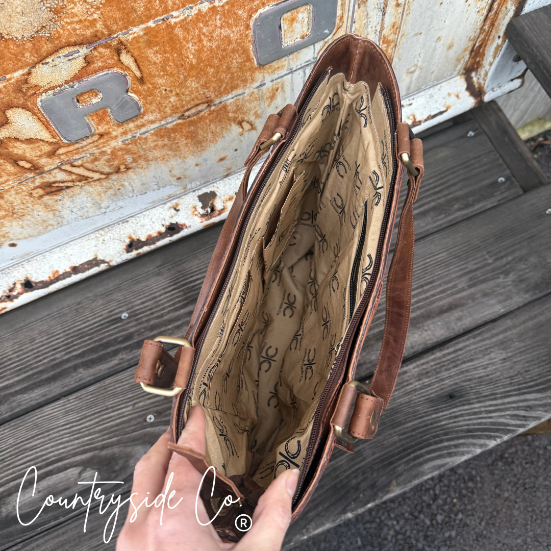 Lucille Tooled Leather Cowhide Tote