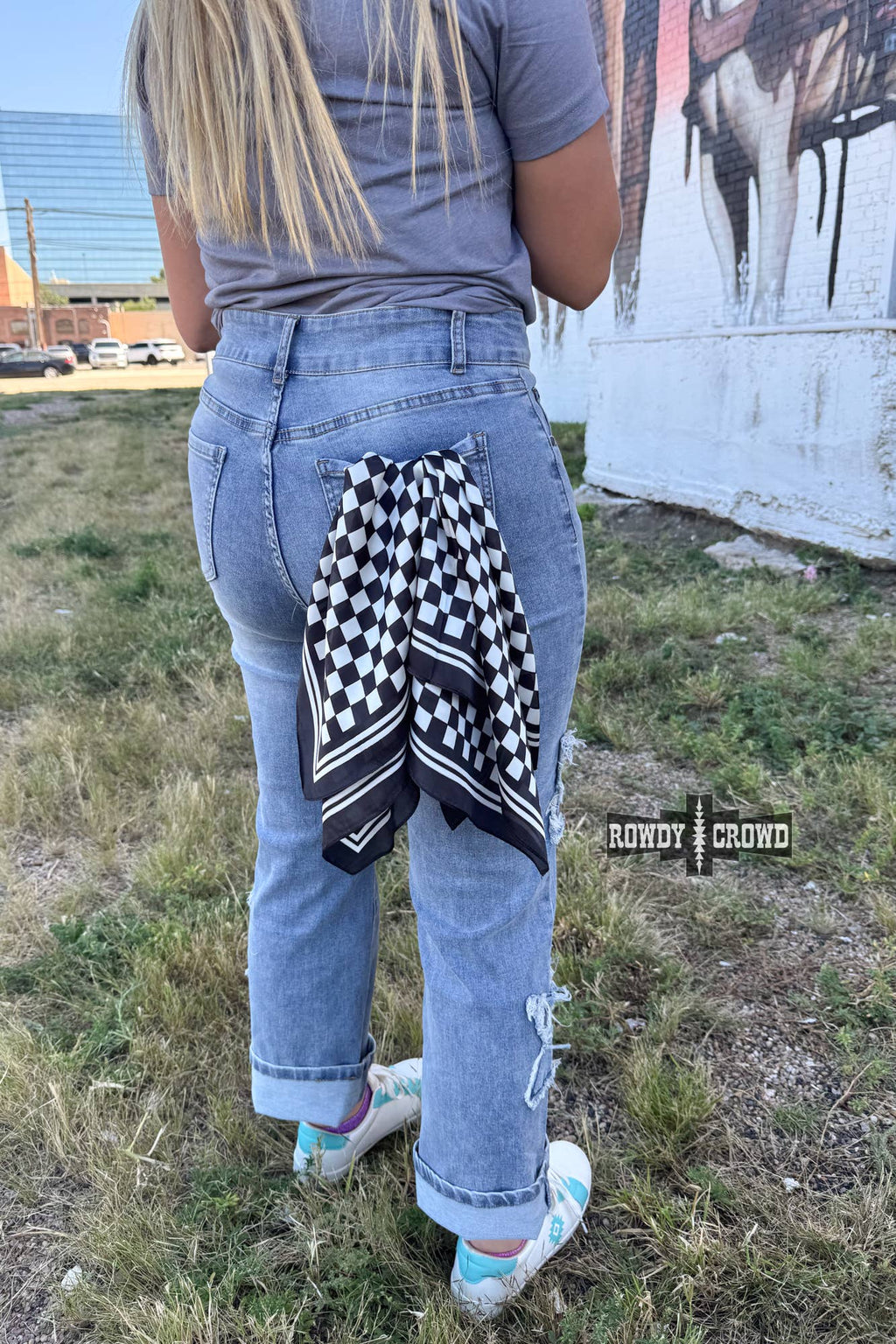SMALL Black Checkered Out Wild Rag/ Scarf