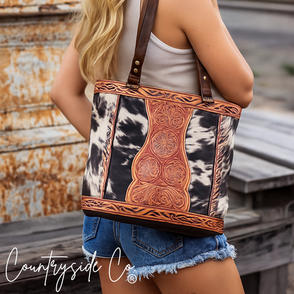 Lucille Tooled Leather Cowhide Tote