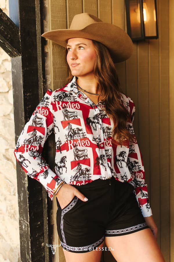 Plus Rodeo Chiffon Button Down Pearl Snap Collared Shirt