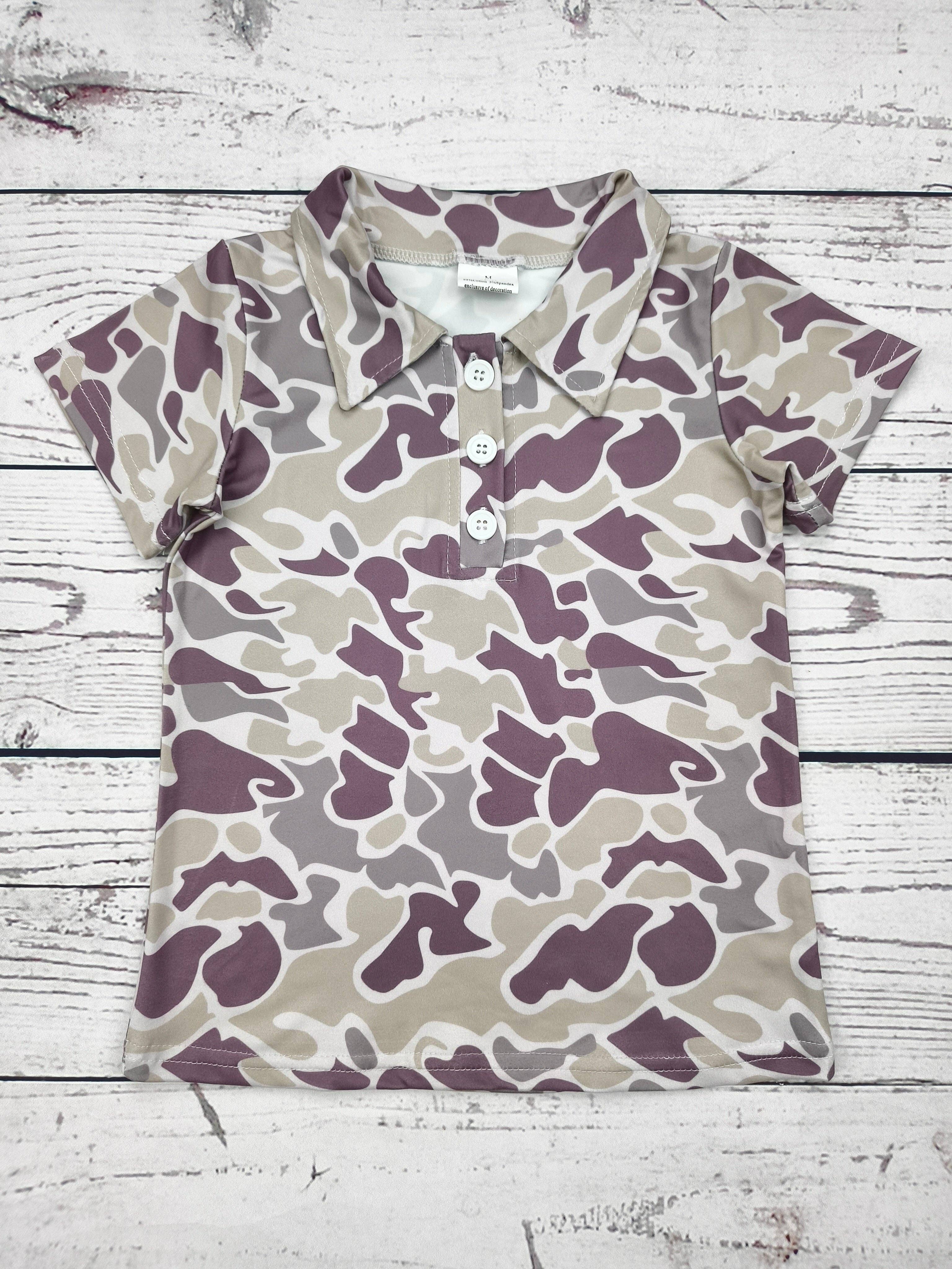 Boys Brown Camouflage Printed Hunting Polo