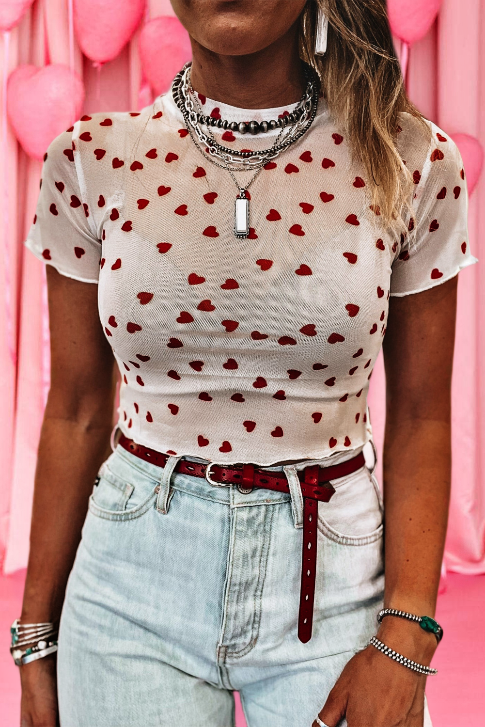 Heart Mock Neck Mesh