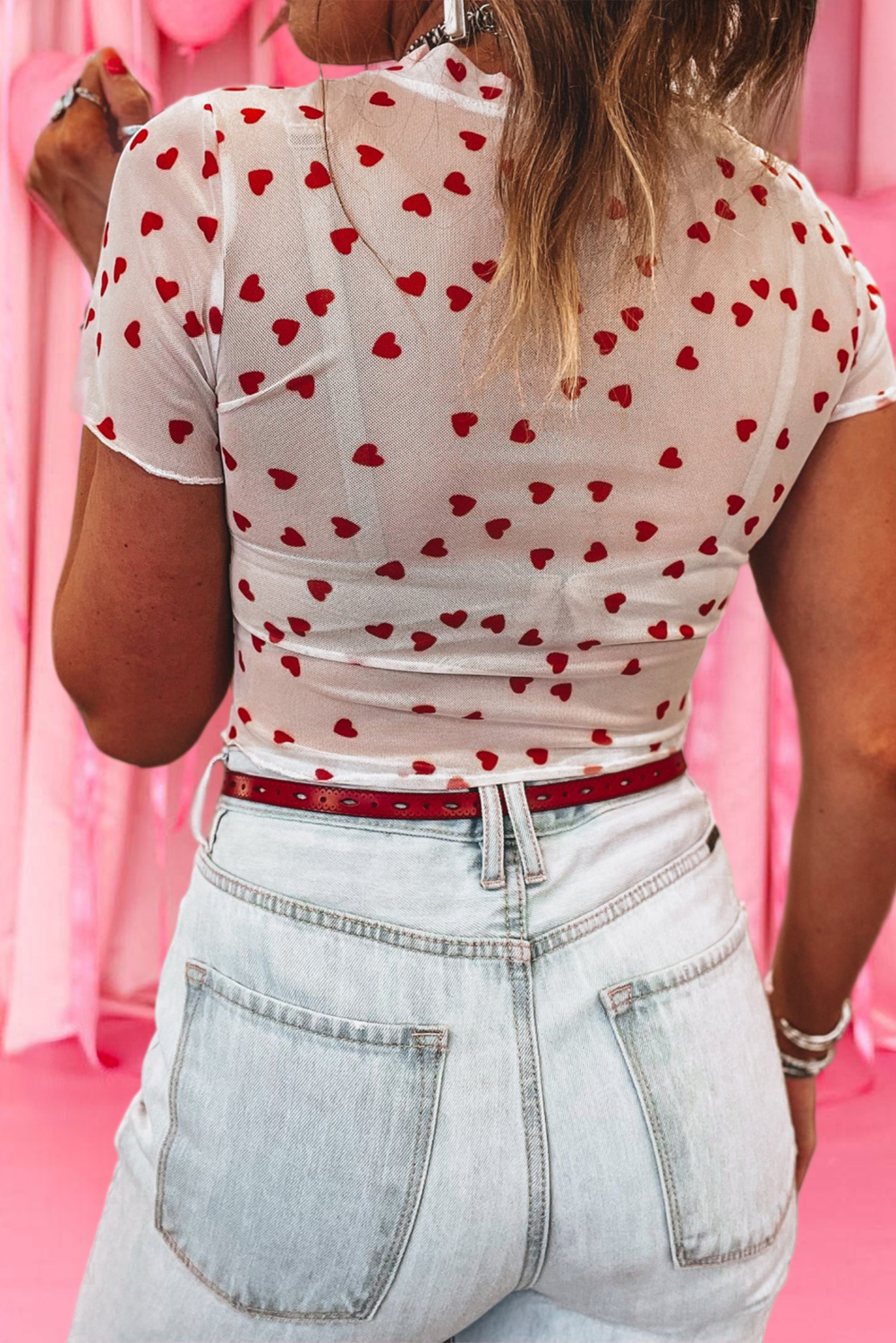 Heart Mock Neck Mesh