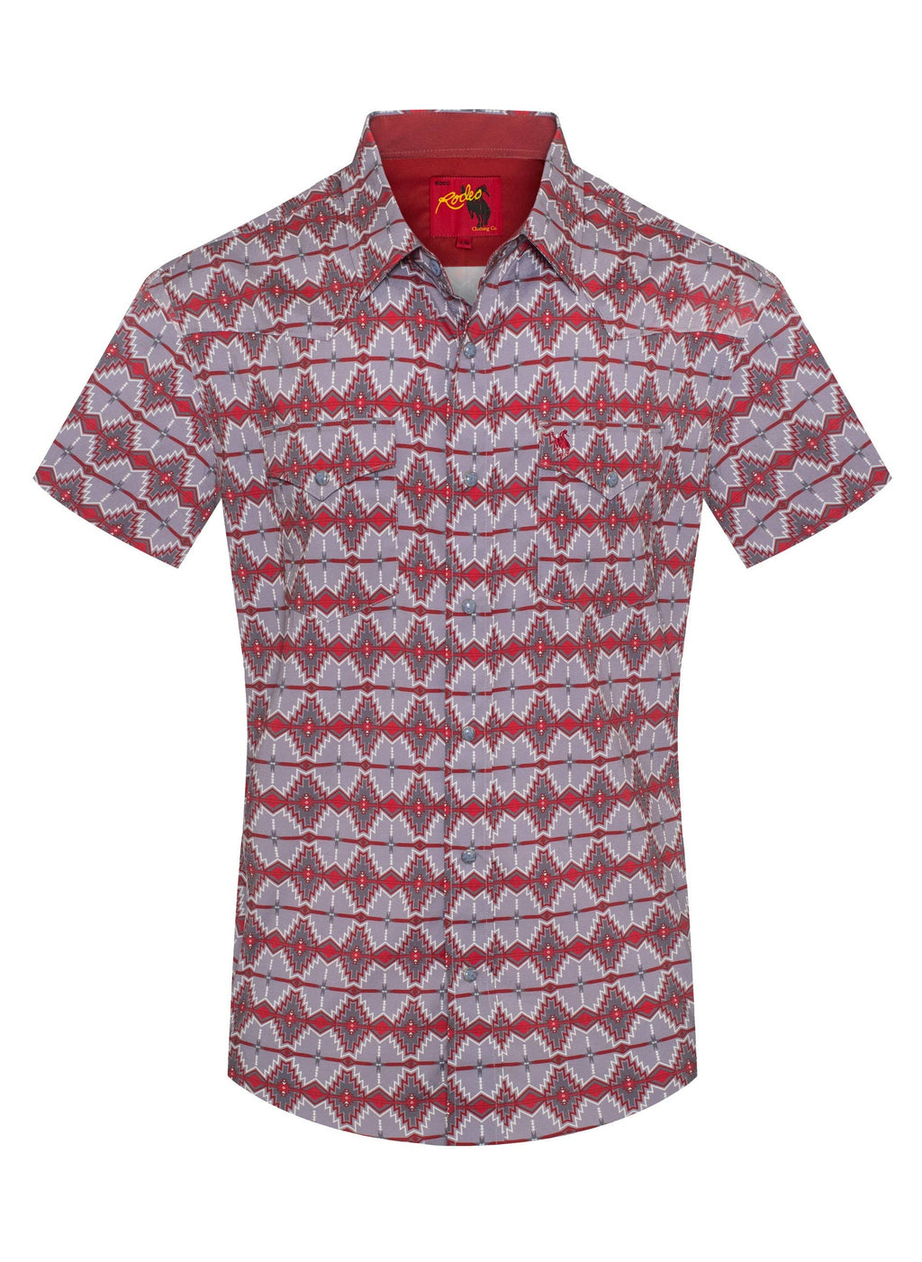 Men's Western Pearl Snap Aztec Print Shirt- Red