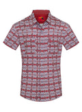 Men's Western Pearl Snap Aztec Print Shirt- Red