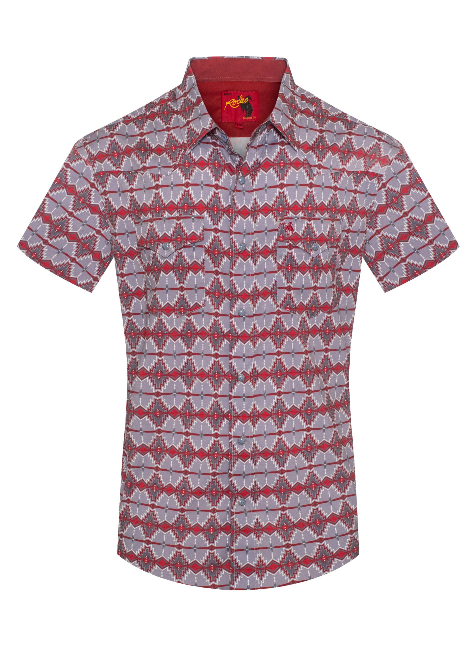 Men's Western Pearl Snap Aztec Print Shirt- Red