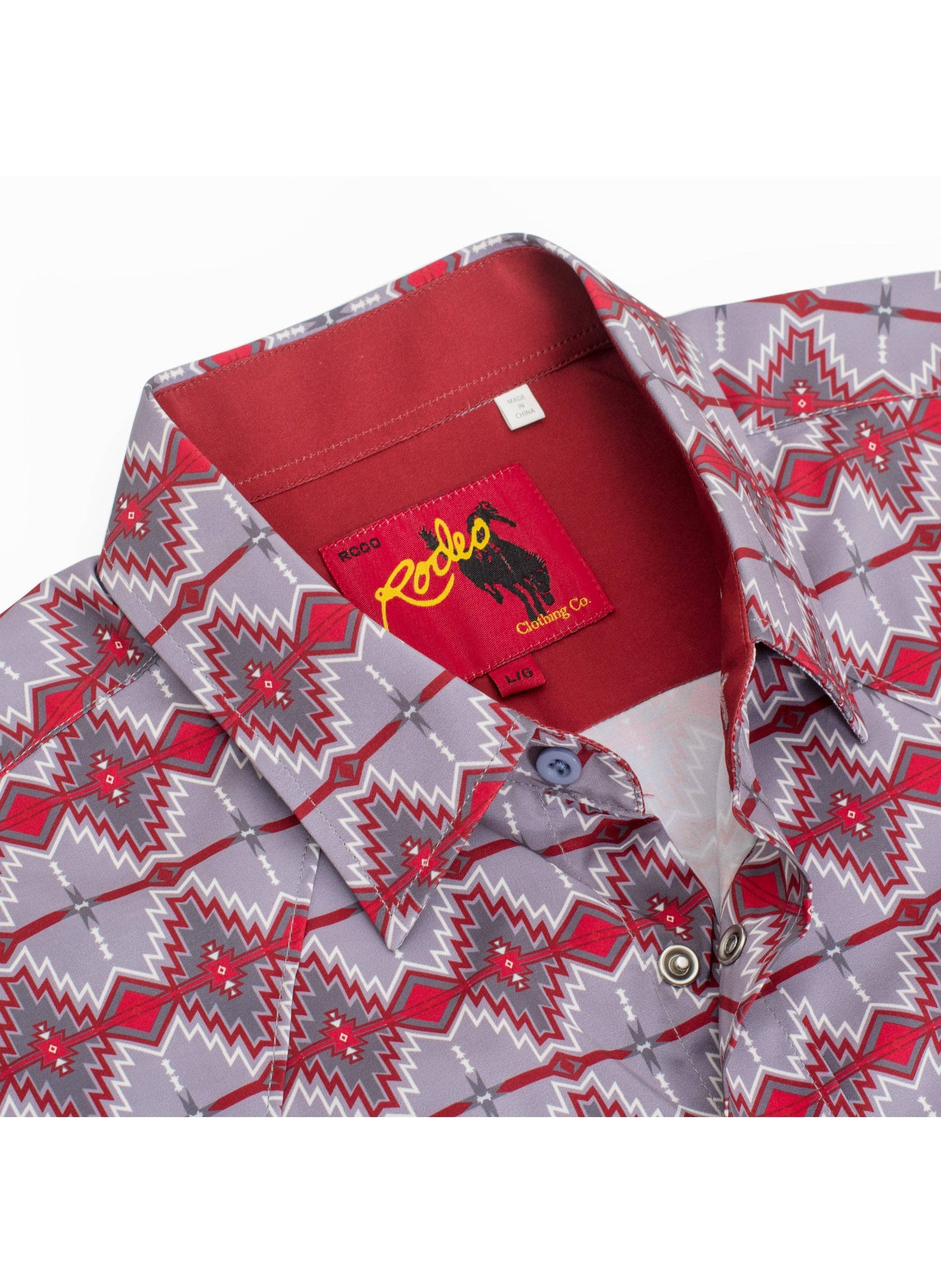 Men's Western Pearl Snap Aztec Print Shirt- Red