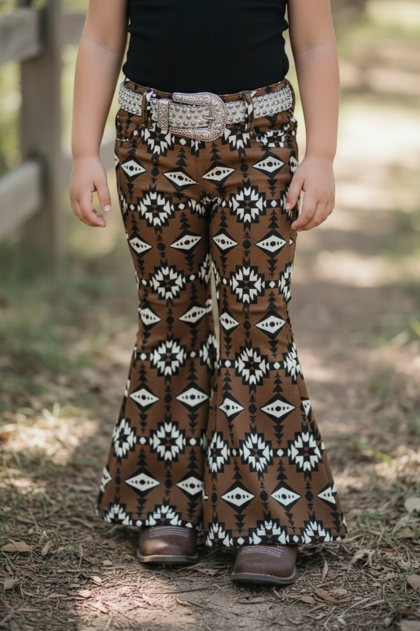 GIRLS BROWN AZTEC DENIM