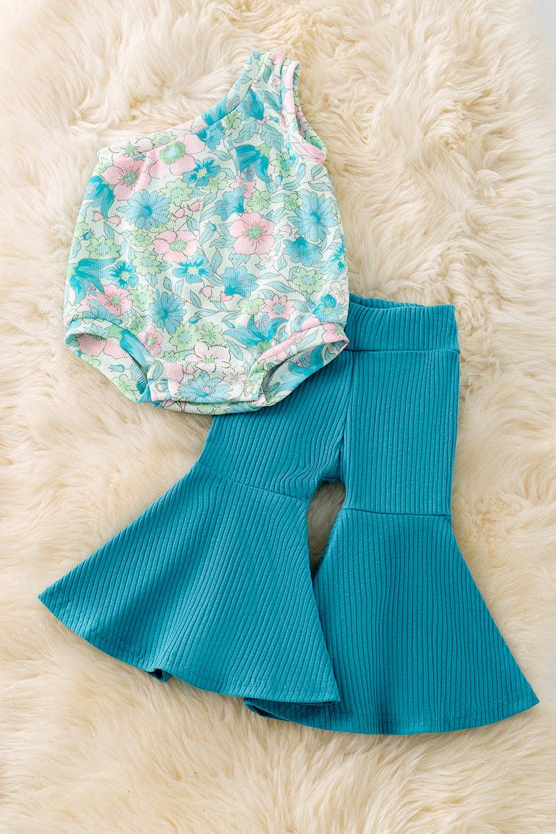GIRLS 2PC TURQUOISE FLORAL SET