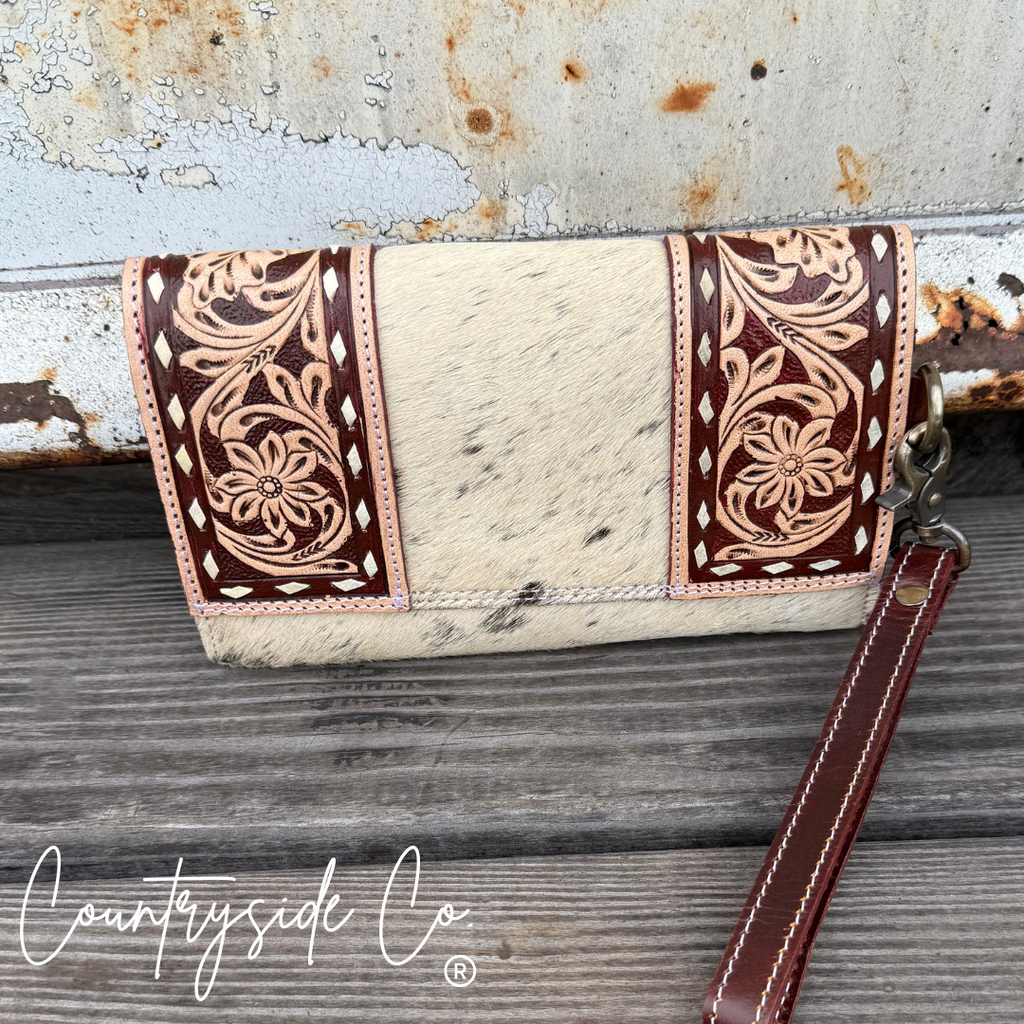 Frontier Cowhide Tooled Leather Wallet Wristlet