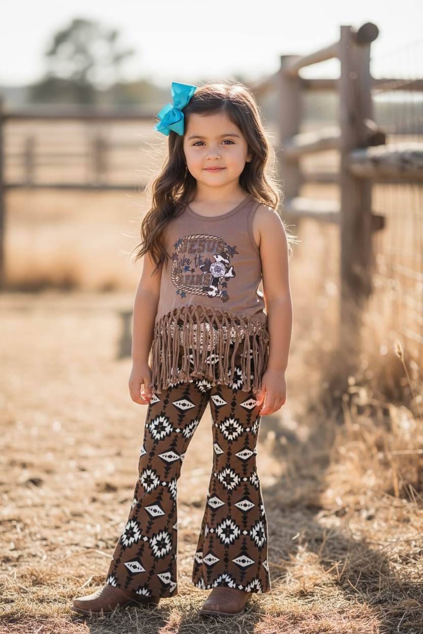 GIRLS BROWN AZTEC DENIM