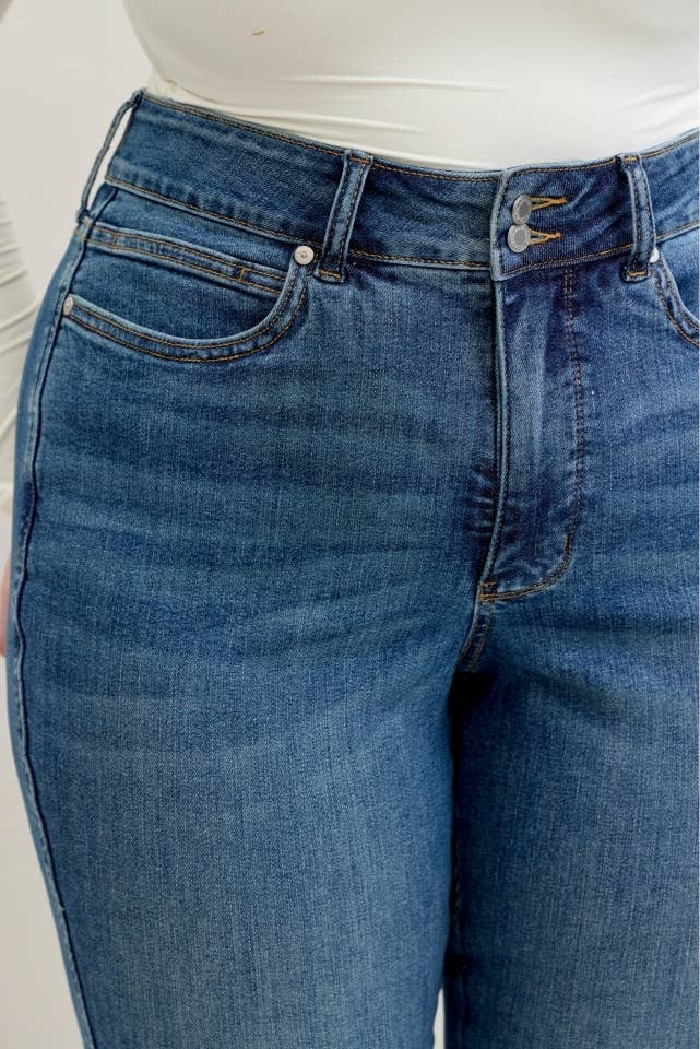 High Waist Flare Tummy Control Double Button - PLUS