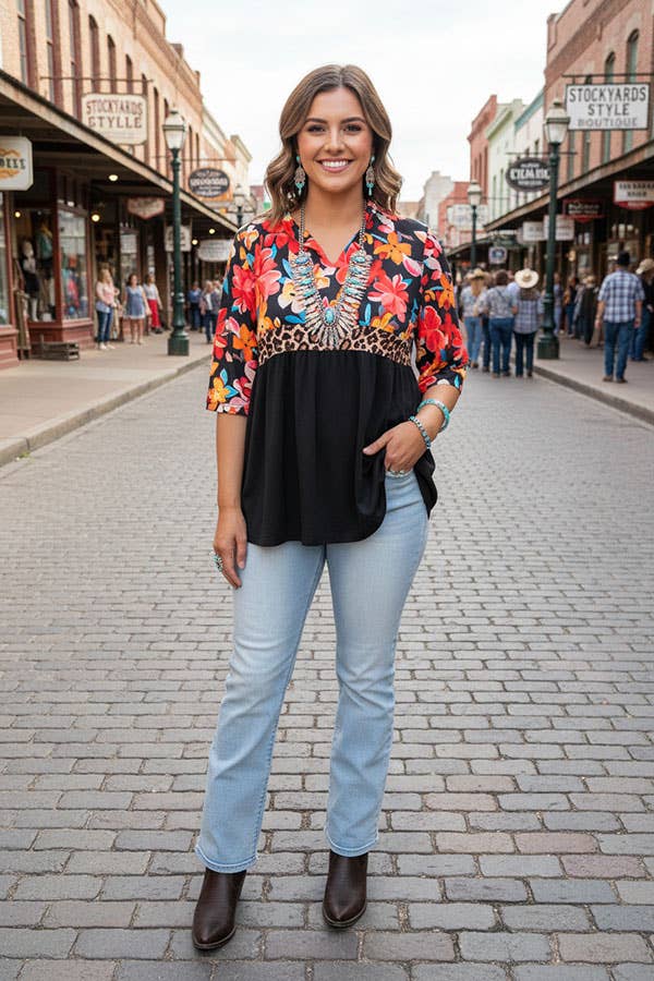 Floral & Leopard Top
