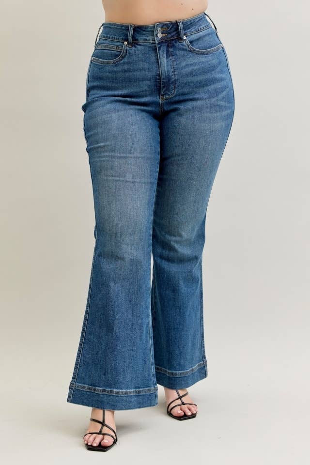 High Waist Flare Tummy Control Double Button - PLUS
