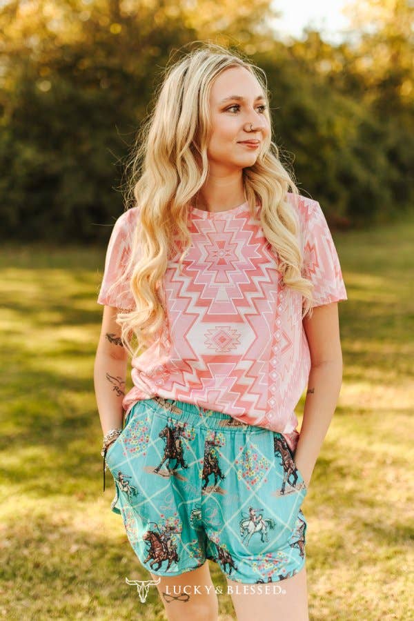 Soft Pink Pastel Aztec Printed Short Sleeve Shirt