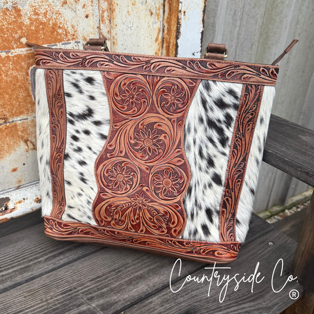 Lucille Tooled Leather Cowhide Tote