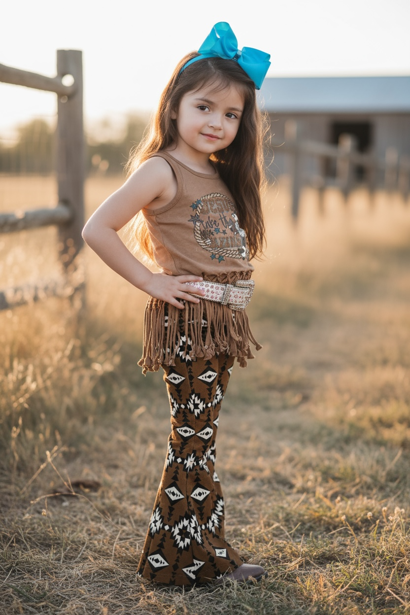 GIRLS BROWN AZTEC DENIM