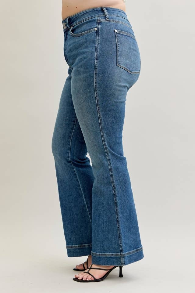 High Waist Flare Tummy Control Double Button - PLUS