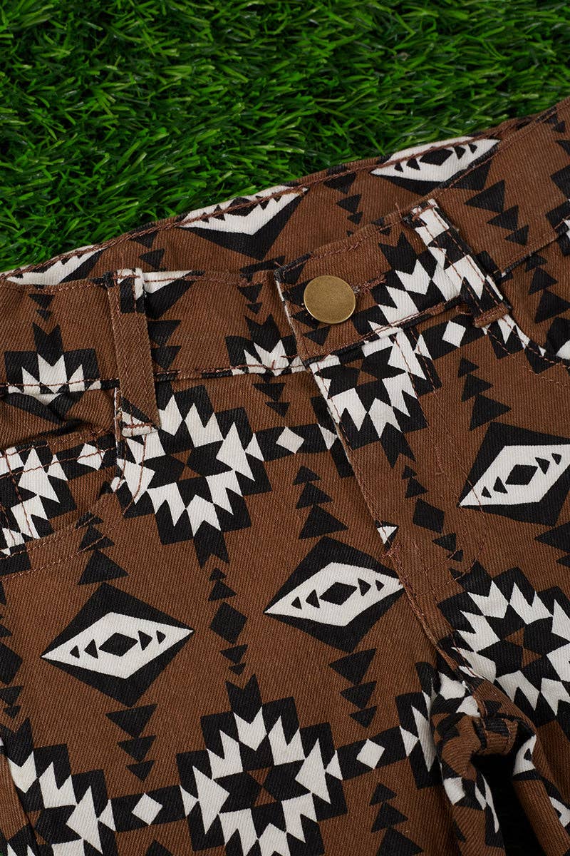 GIRLS BROWN AZTEC DENIM