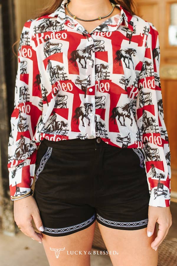 Plus Rodeo Chiffon Button Down Pearl Snap Collared Shirt