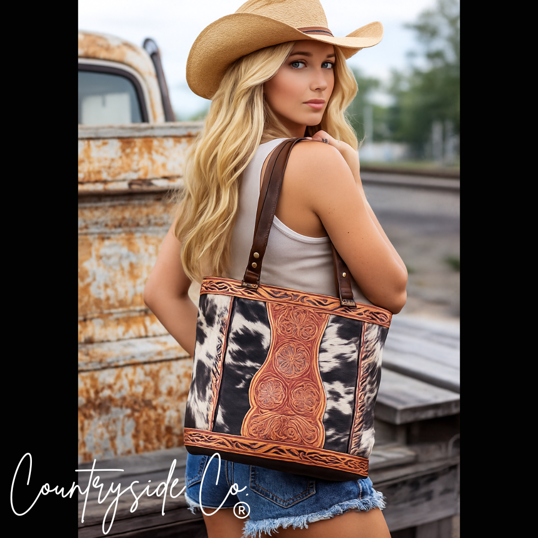 Lucille Tooled Leather Cowhide Tote