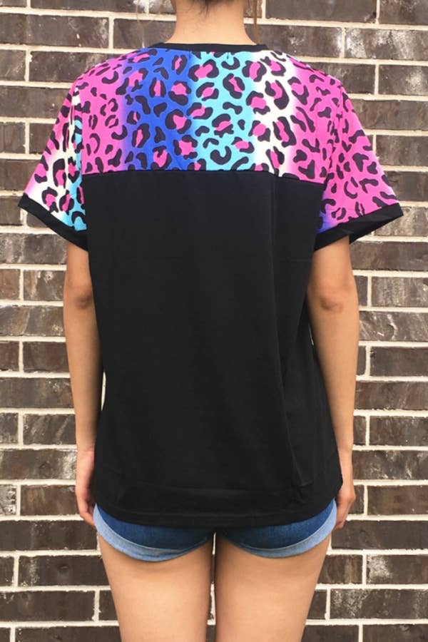 COLORFUL LEOPARD HALF PRINT TEE