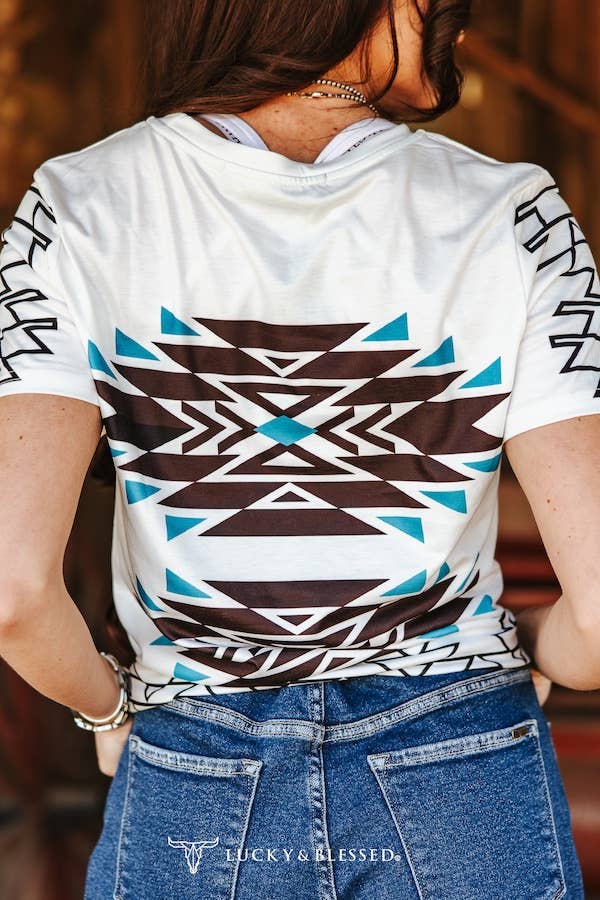 Ivory Boot Brown Aztec Printed Short Sleeve Top