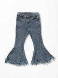 Light Blue Fringe Girls Flare Jeans