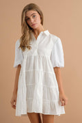 Sequin Puff Button Up Shirt Dress