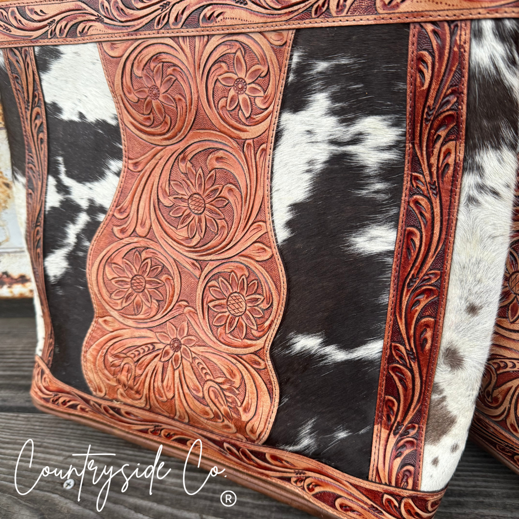 Lucille Tooled Leather Cowhide Tote
