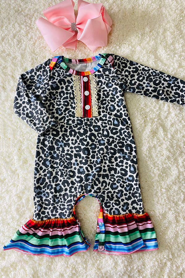 Blue Leopard Baby Romper