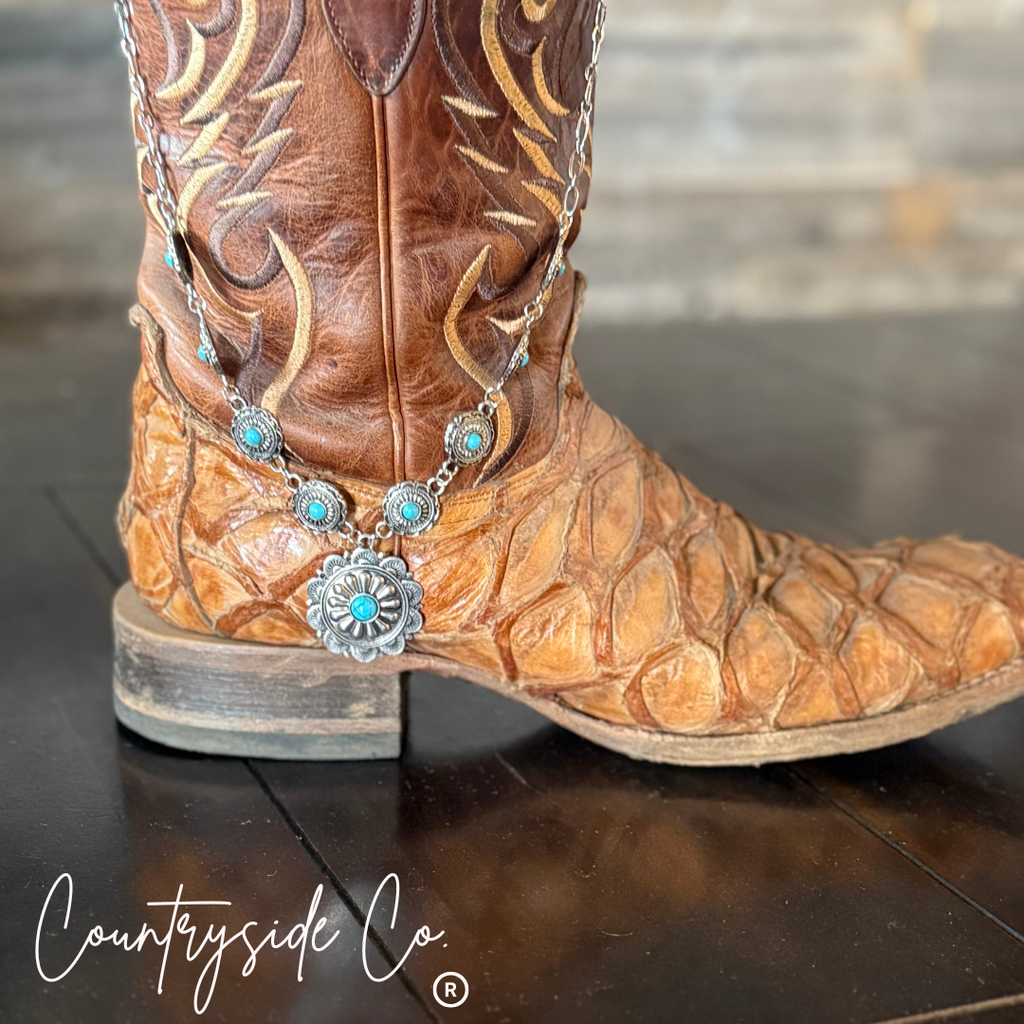 Concho Drop Necklace  Silver and Turquoise