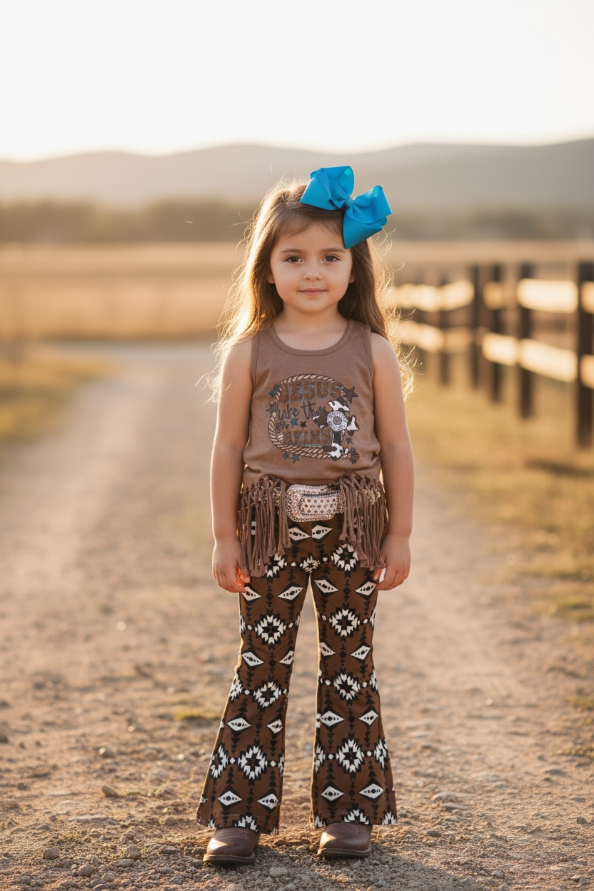 GIRLS BROWN AZTEC DENIM