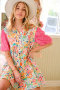 Floral Cotton Sequin Puff Dress