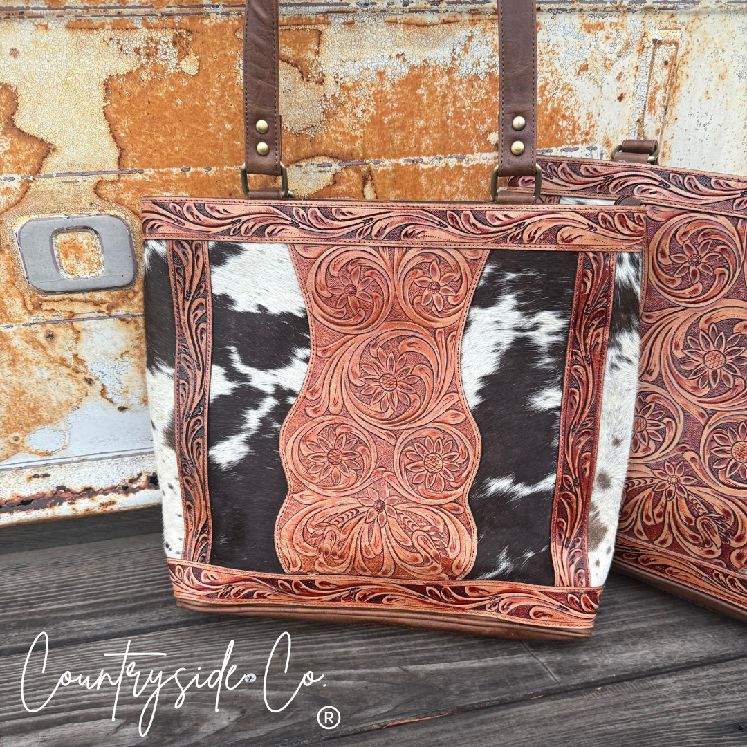 Lucille Tooled Leather Cowhide Tote