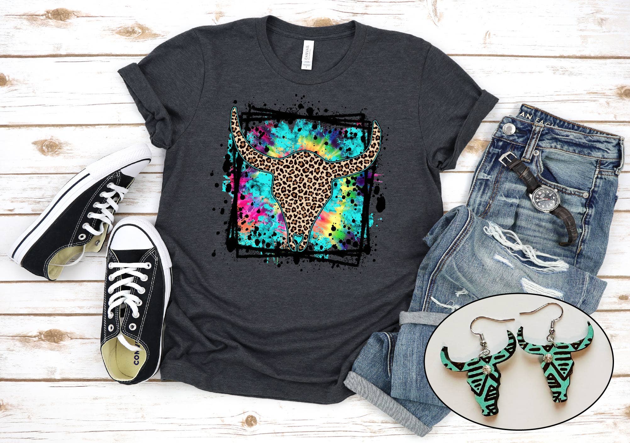 Leopard Steer Skull Tee
