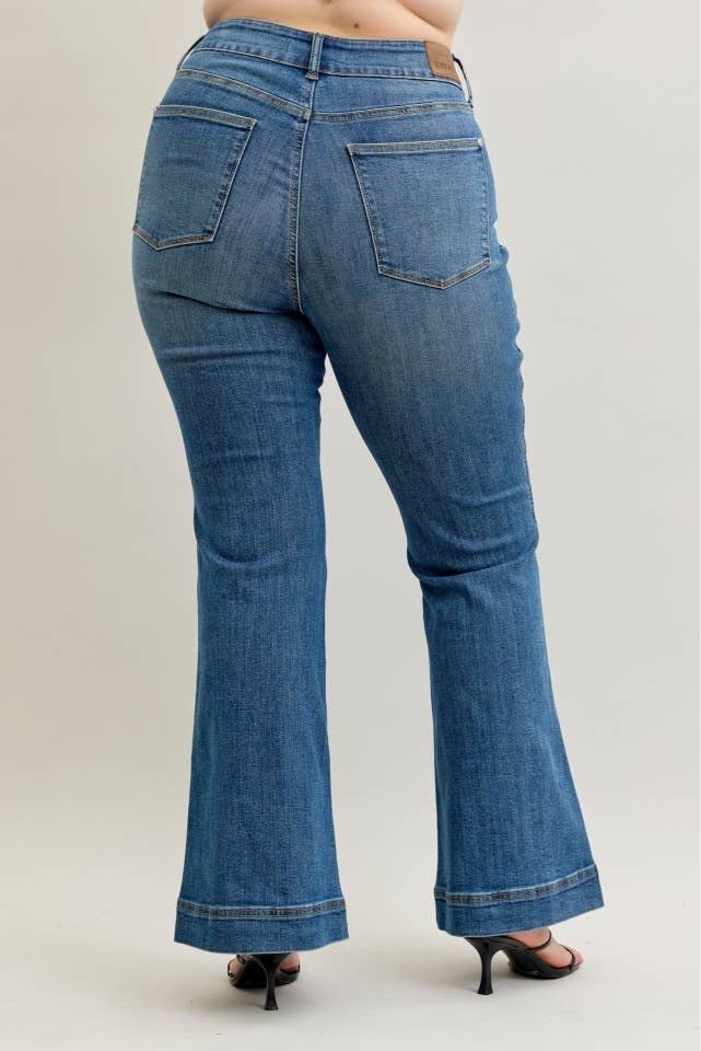 High Waist Flare Tummy Control Double Button - PLUS