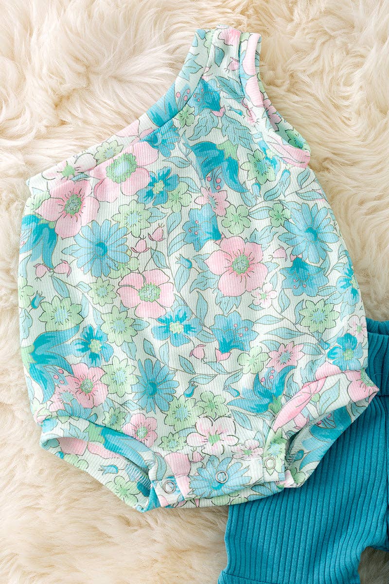 GIRLS 2PC TURQUOISE FLORAL SET