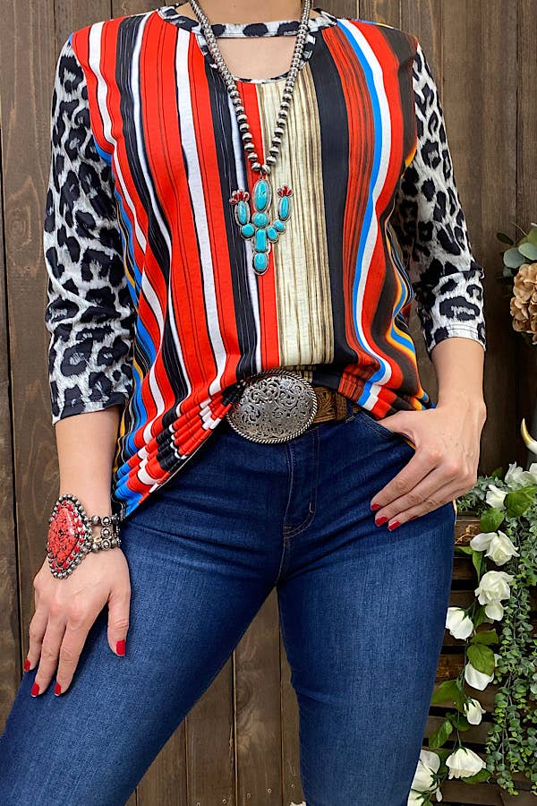 Leopard Sleeve Serape Top