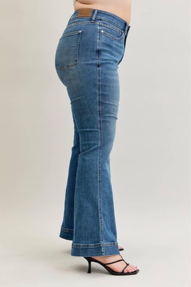 High Waist Flare Tummy Control Double Button - PLUS